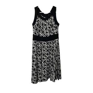 Kathy Roberts Vtg Dress Womens 14 Sleeveless Zip Back Black White Stretch Flowy